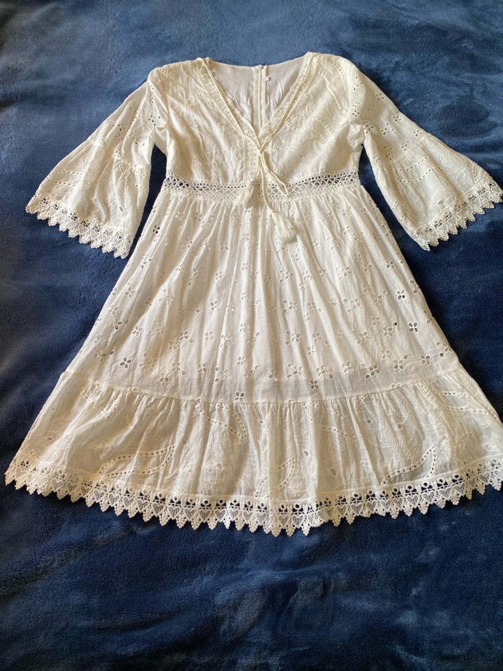 Boho Eyelet Floral Lace Trim Dress